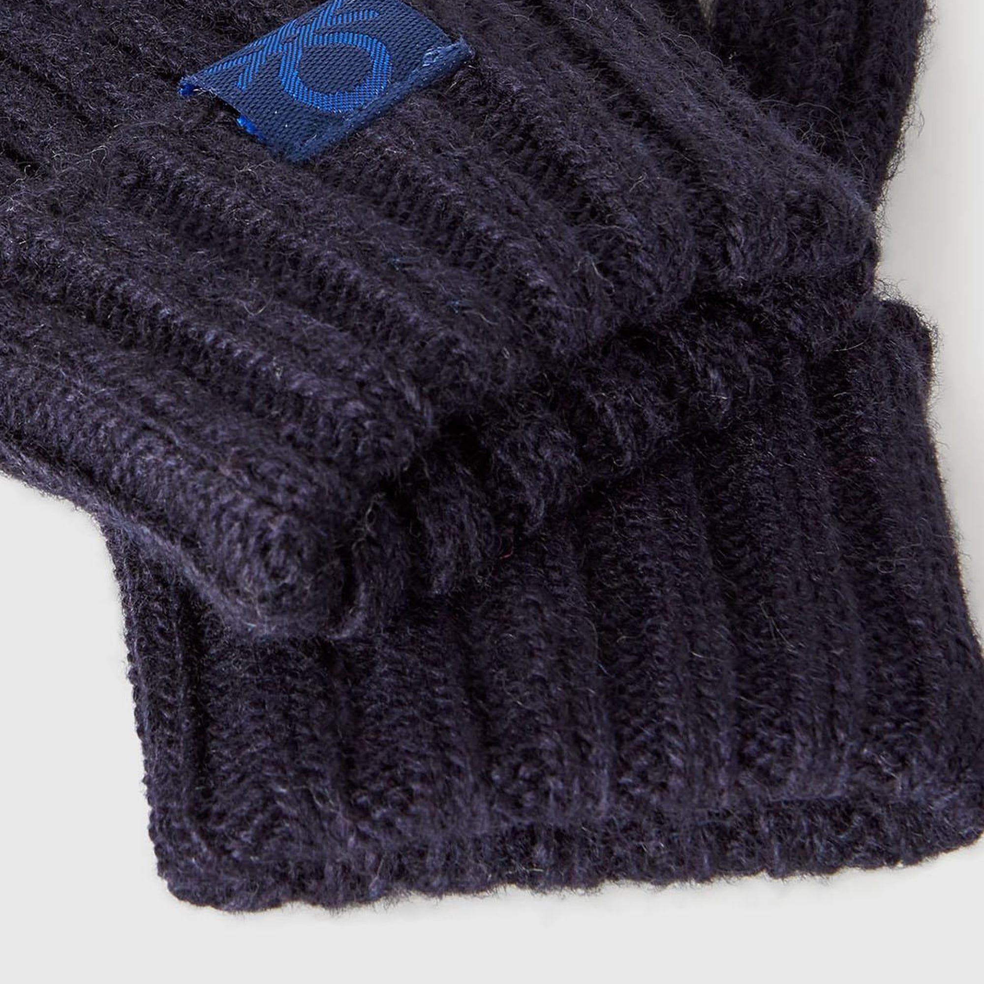 Erkek Çocuk Lacivert Yün ve Viskoz Karışımlı Logo Etiketli Nervürlü Eldiven