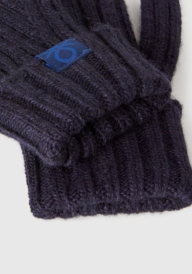  Erkek Çocuk Lacivert Yün ve Viskoz Karışımlı Logo Etiketli Nervürlü Eldiven