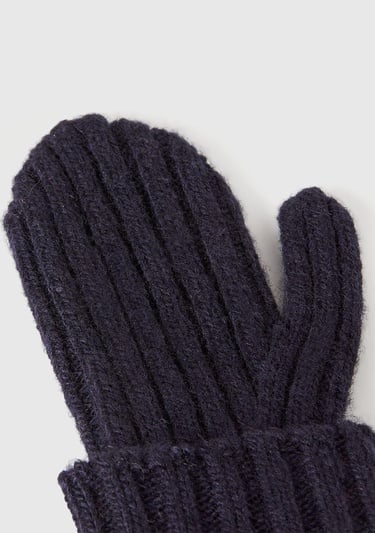  Erkek Çocuk Lacivert Yün ve Viskoz Karışımlı Logo Etiketli Nervürlü Eldiven