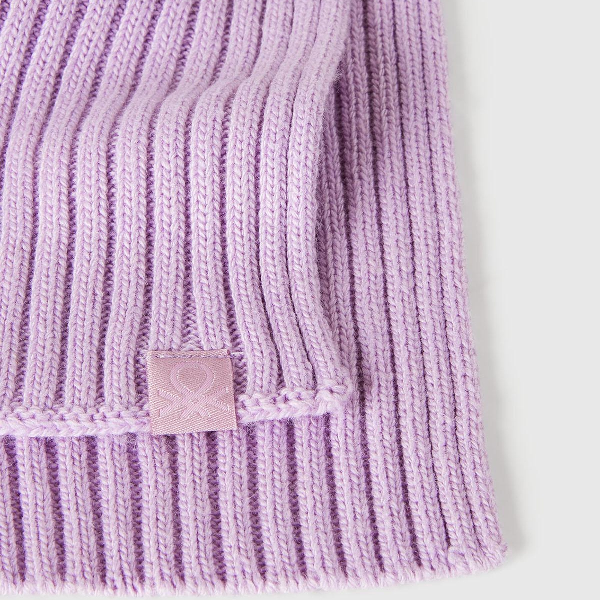 Erkek Çocuk Lila Yün ve Viskoz Karışımlı Logo Etiketli Ribana Örgü Atkı