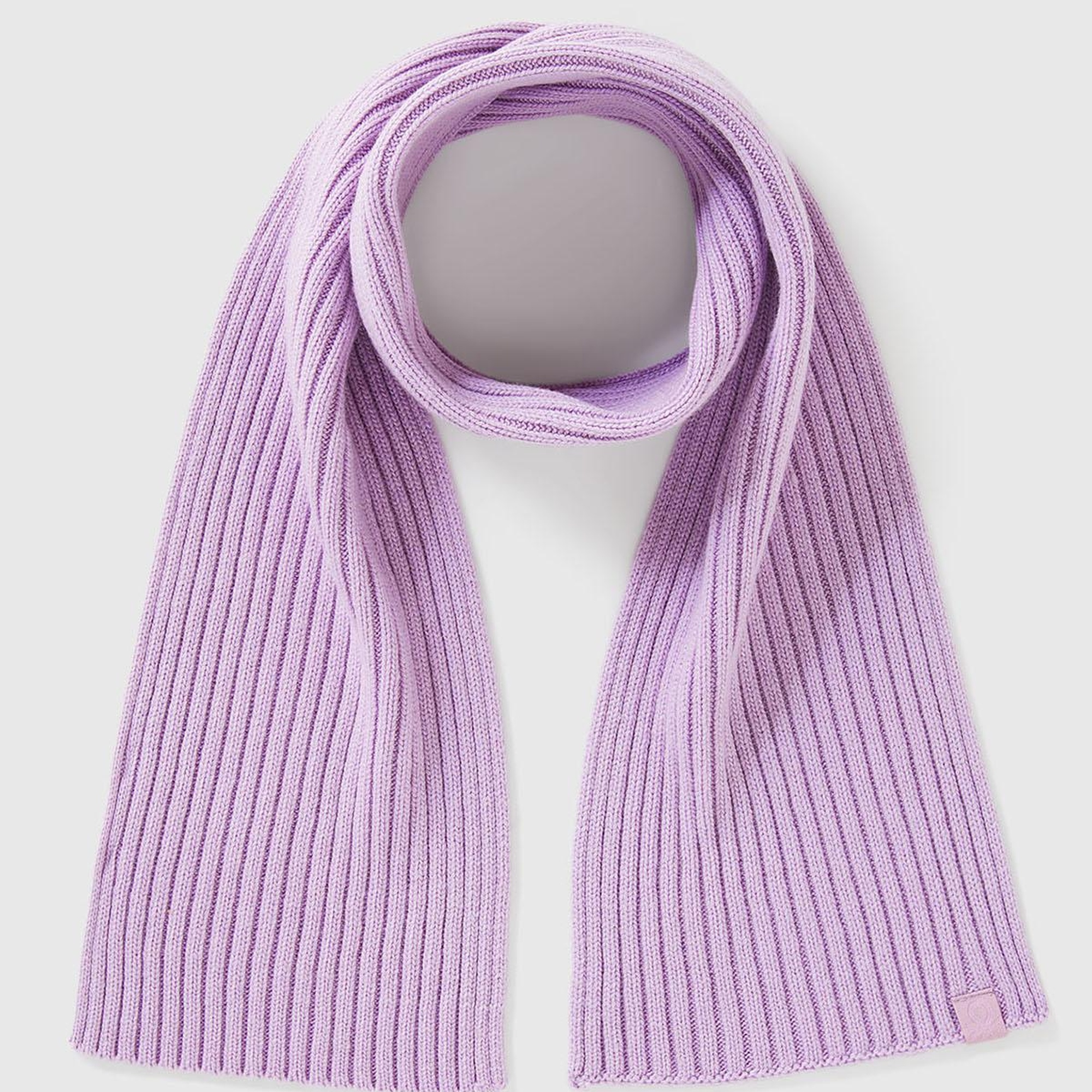 Erkek Çocuk Lila Yün ve Viskoz Karışımlı Logo Etiketli Ribana Örgü Atkı