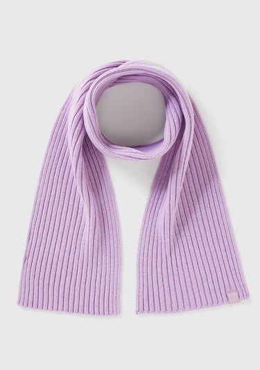  Erkek Çocuk Lila Yün ve Viskoz Karışımlı Logo Etiketli Ribana Örgü Atkı