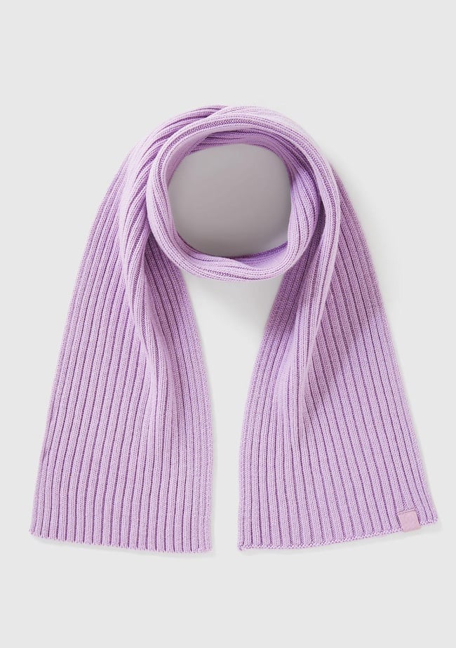  Erkek Çocuk Lila Yün ve Viskoz Karışımlı Logo Etiketli Ribana Örgü Atkı