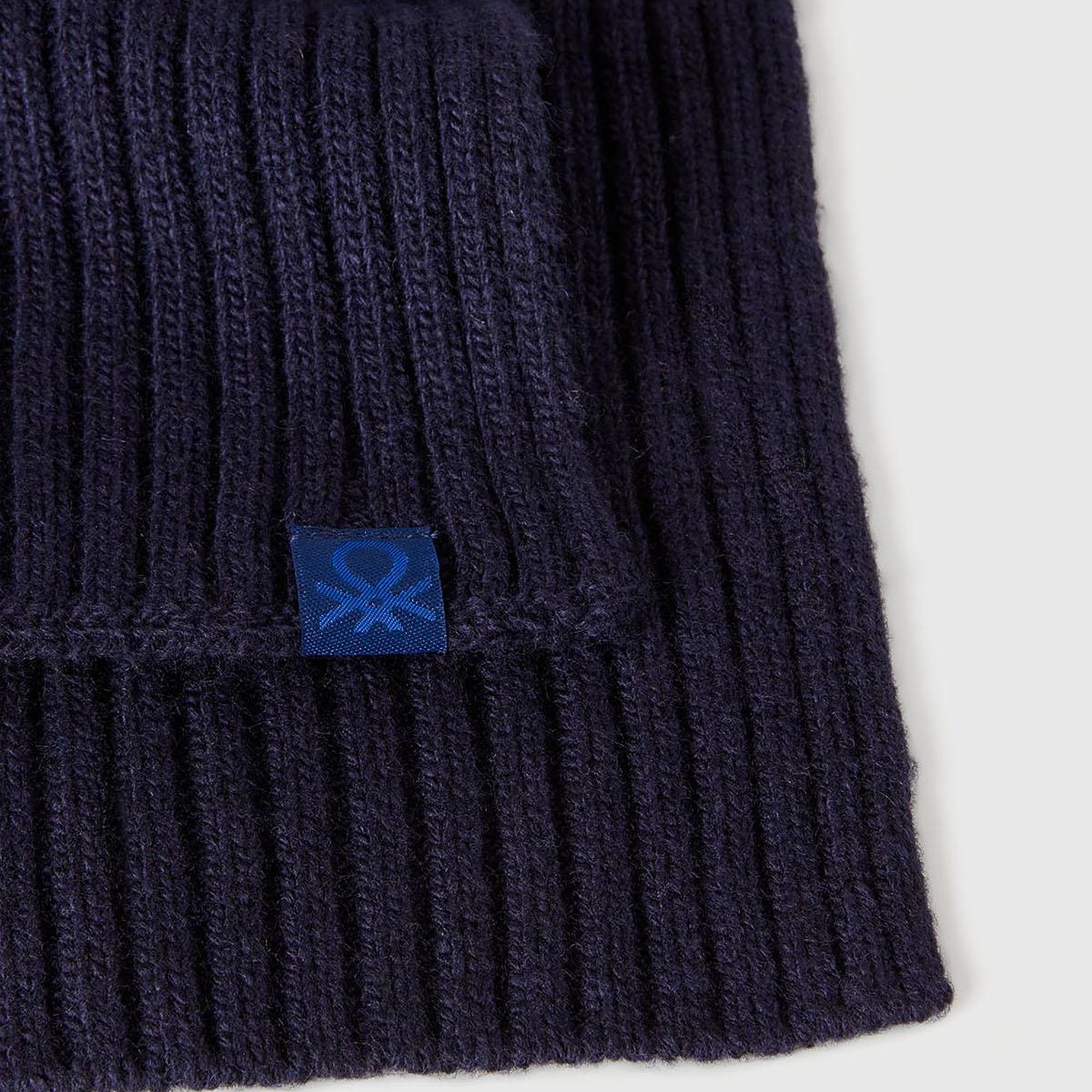 Erkek Çocuk Lacivert Yün ve Viskoz Karışımlı Logo Etiketli Ribana Örgü Atkı