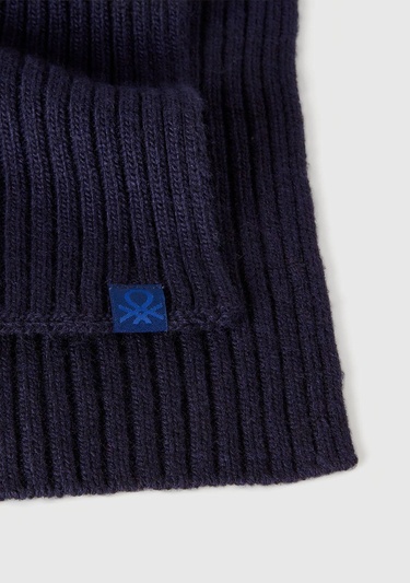  Erkek Çocuk Lacivert Yün ve Viskoz Karışımlı Logo Etiketli Ribana Örgü Atkı