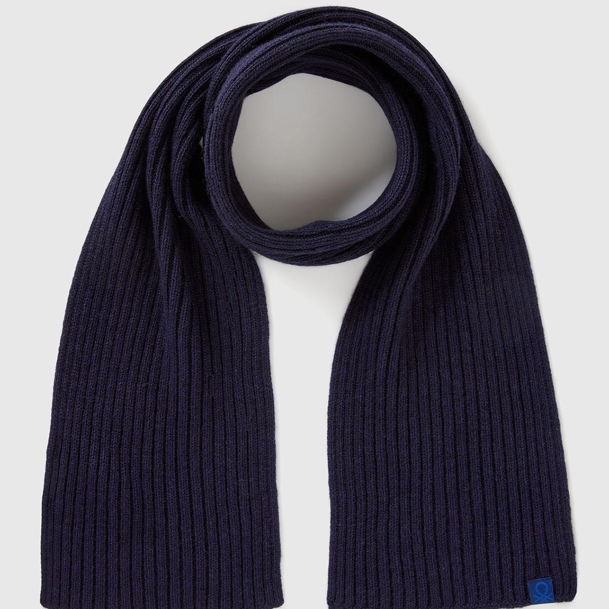 Erkek Çocuk Lacivert Yün ve Viskoz Karışımlı Logo Etiketli Ribana Örgü Atkı