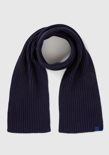  Erkek Çocuk Lacivert Yün ve Viskoz Karışımlı Logo Etiketli Ribana Örgü Atkı