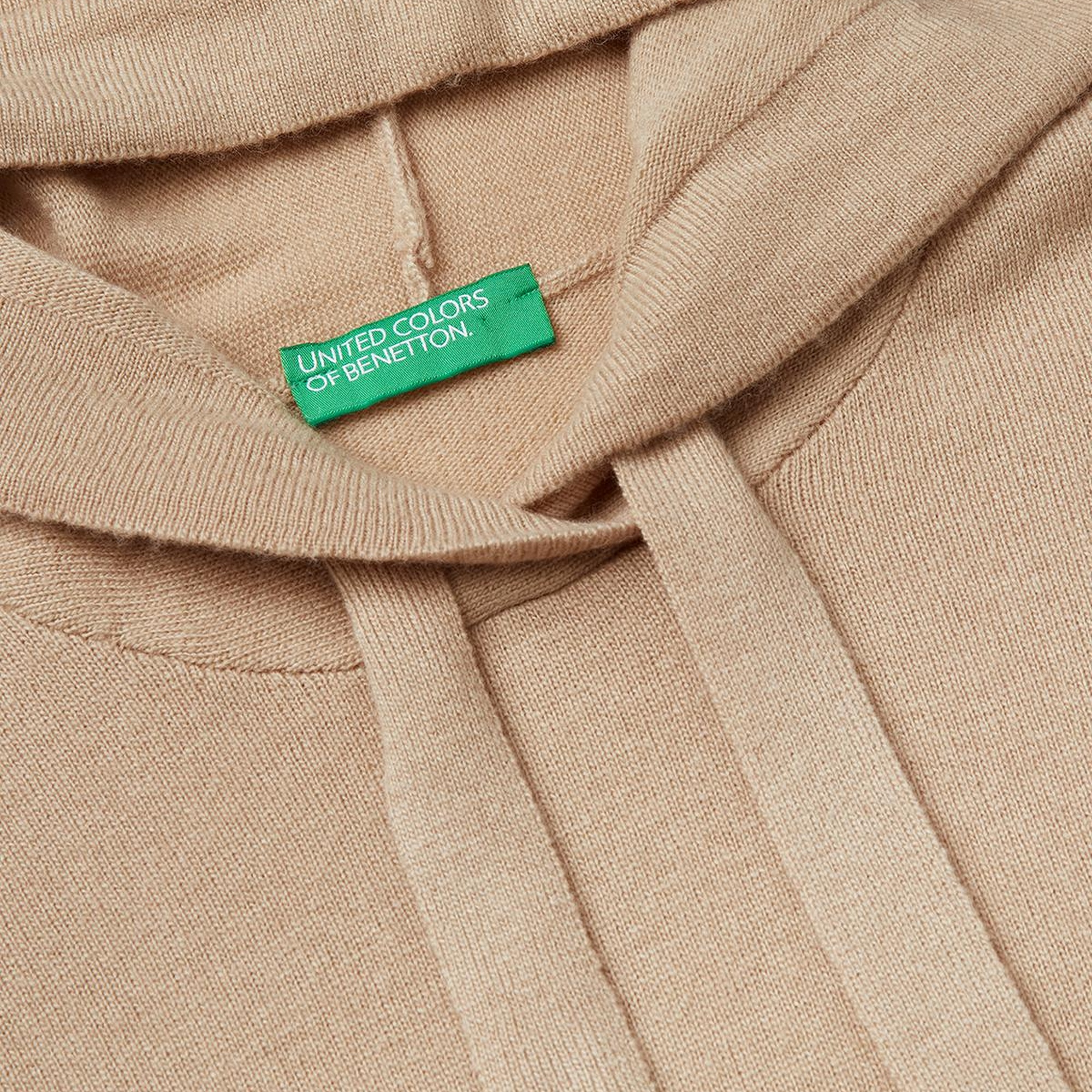 Kadın Bej Yün ve Kaşmir Karışımlı Kapüşonlu Kazak