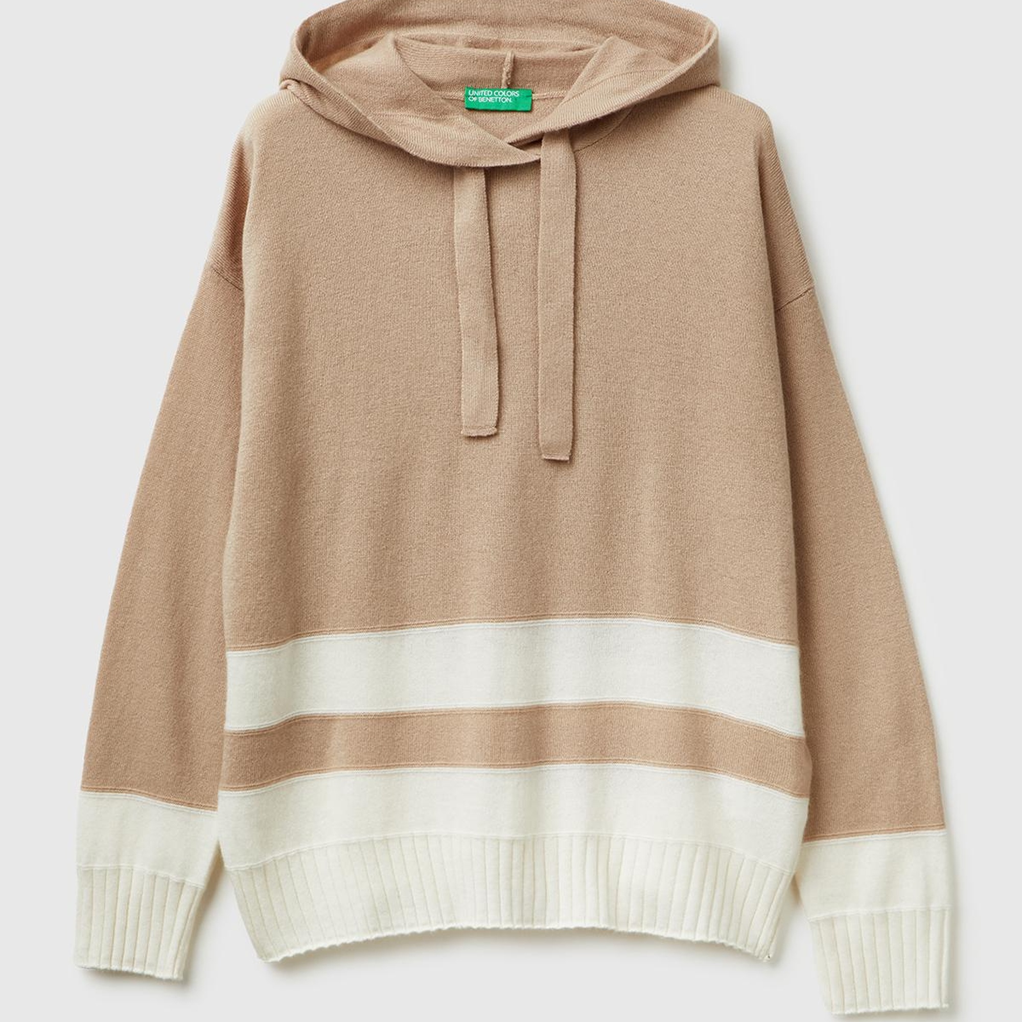 Kadın Bej Yün ve Kaşmir Karışımlı Kapüşonlu Kazak