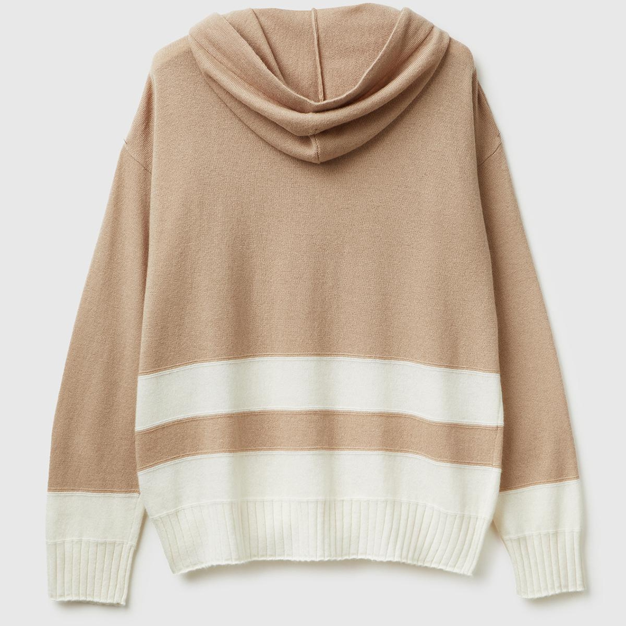 Kadın Bej Yün ve Kaşmir Karışımlı Kapüşonlu Kazak