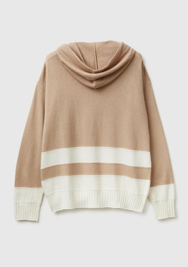  Kadın Bej Yün ve Kaşmir Karışımlı Kapüşonlu Kazak