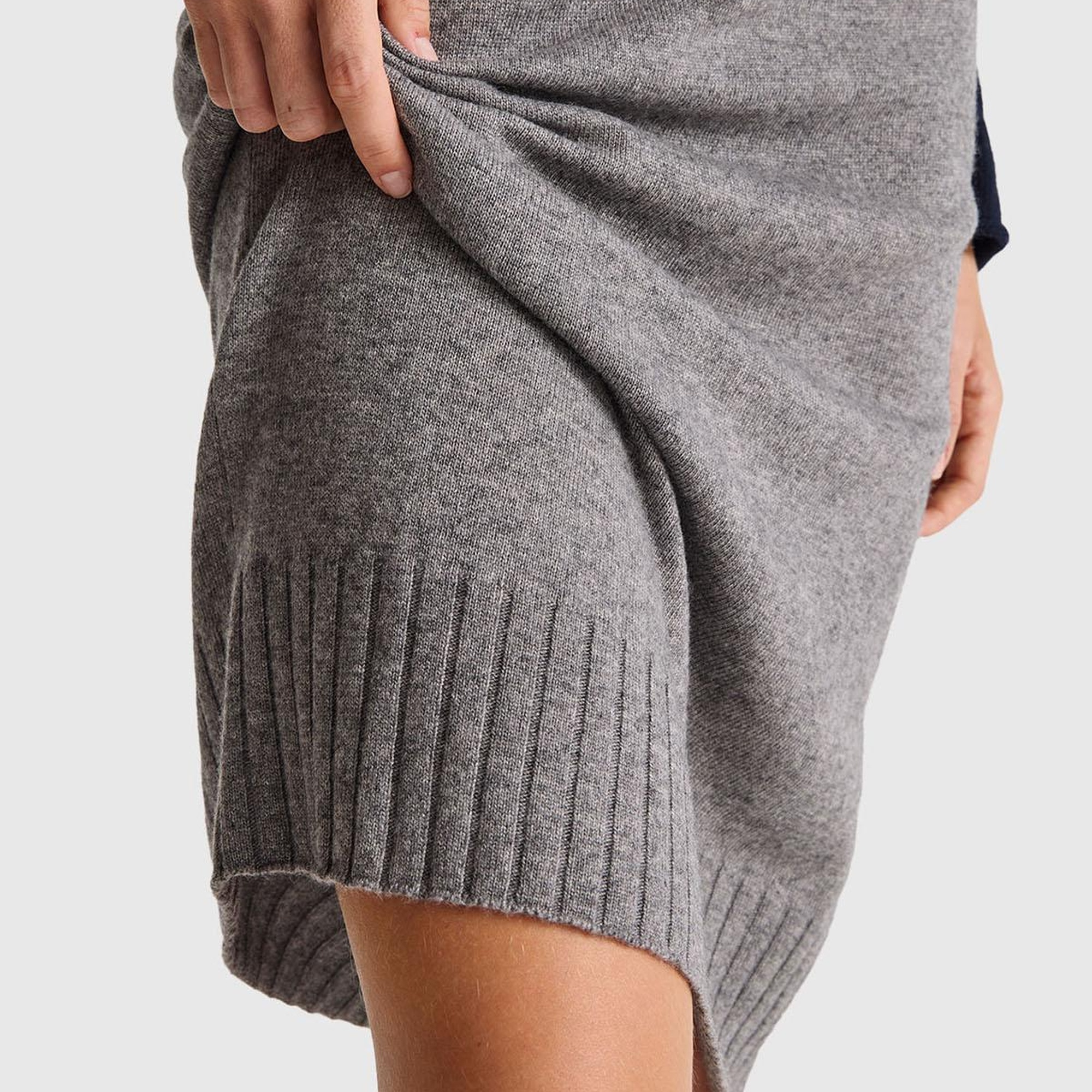 Kadın Antrasit Melanj Pamuk ve Yün Karışımlı Ribana Detaylı Bağcıklı Örme Etek