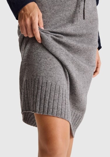  Kadın Antrasit Melanj Pamuk ve Yün Karışımlı Ribana Detaylı Bağcıklı Örme Etek