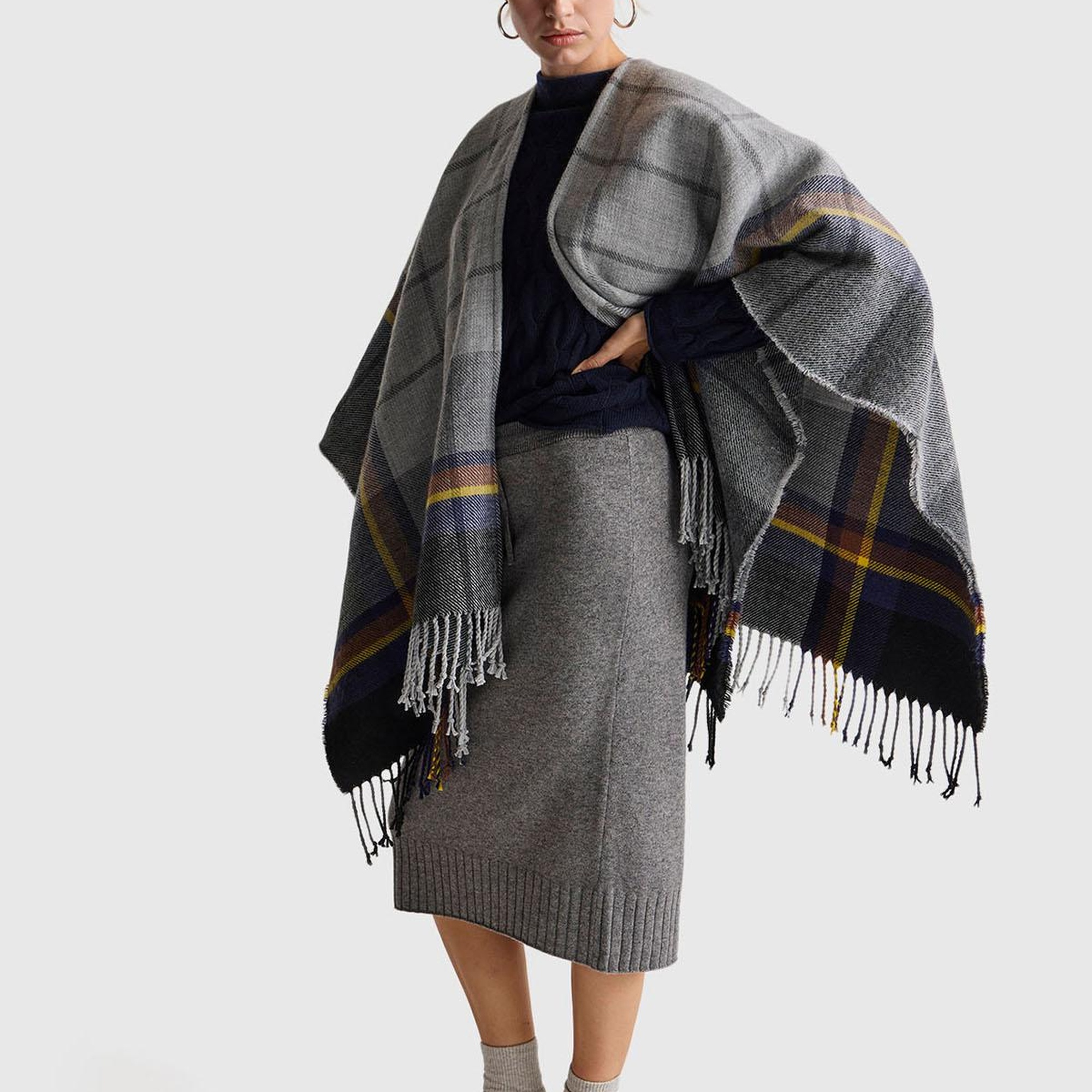 Kadın Antrasit Melanj Pamuk ve Yün Karışımlı Ribana Detaylı Bağcıklı Örme Etek