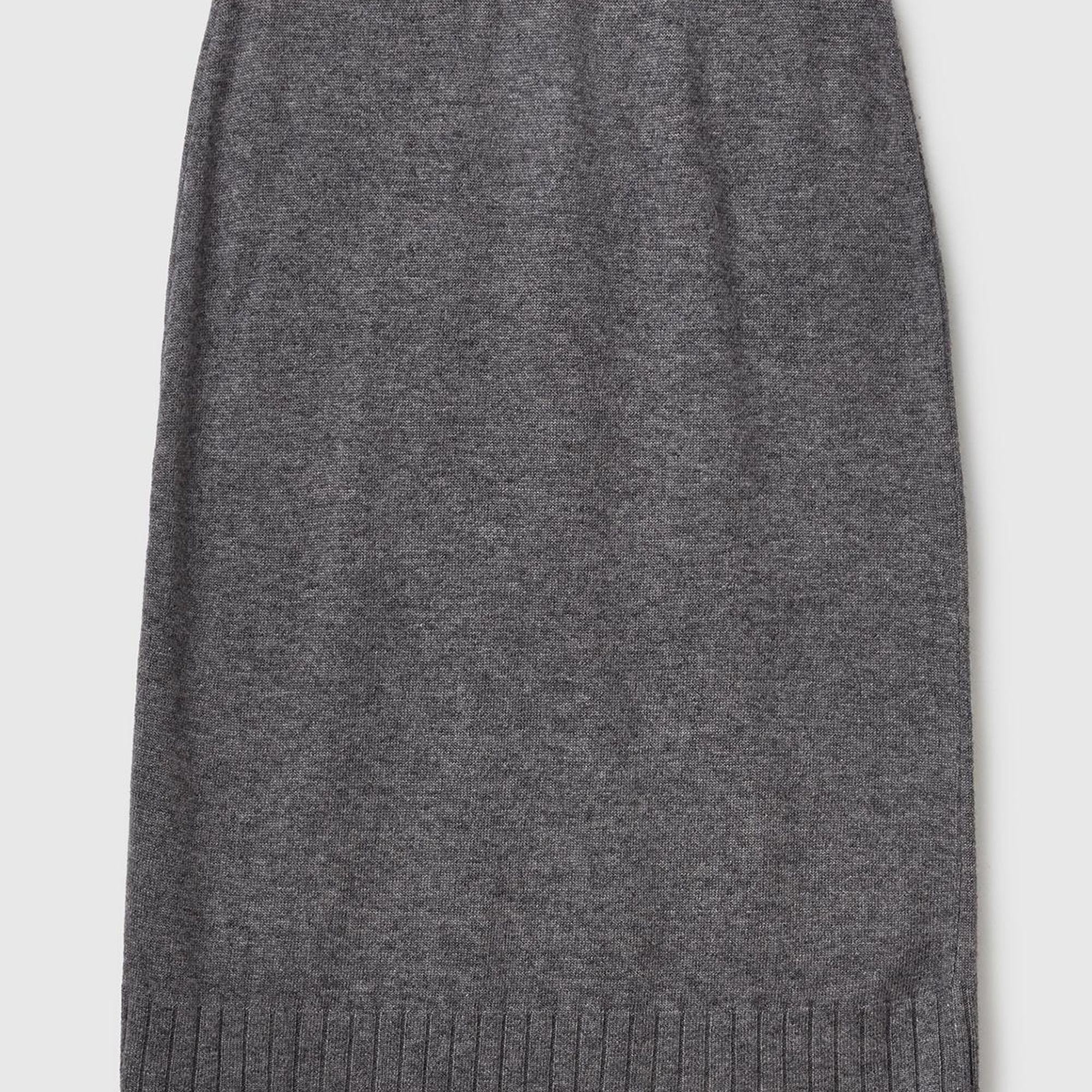 Kadın Antrasit Melanj Pamuk ve Yün Karışımlı Ribana Detaylı Bağcıklı Örme Etek