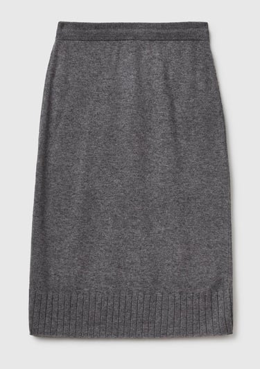  Kadın Antrasit Melanj Pamuk ve Yün Karışımlı Ribana Detaylı Bağcıklı Örme Etek