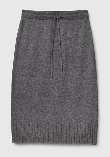  Kadın Antrasit Melanj Pamuk ve Yün Karışımlı Ribana Detaylı Bağcıklı Örme Etek