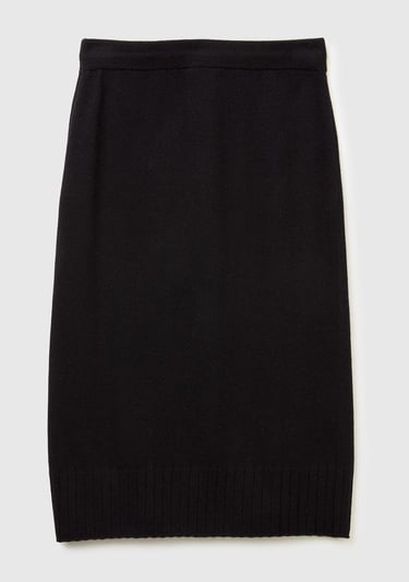  Kadın Sİyah Pamuk ve Yün Karışımlı Ribana Detaylı Bağcıklı Örme Etek