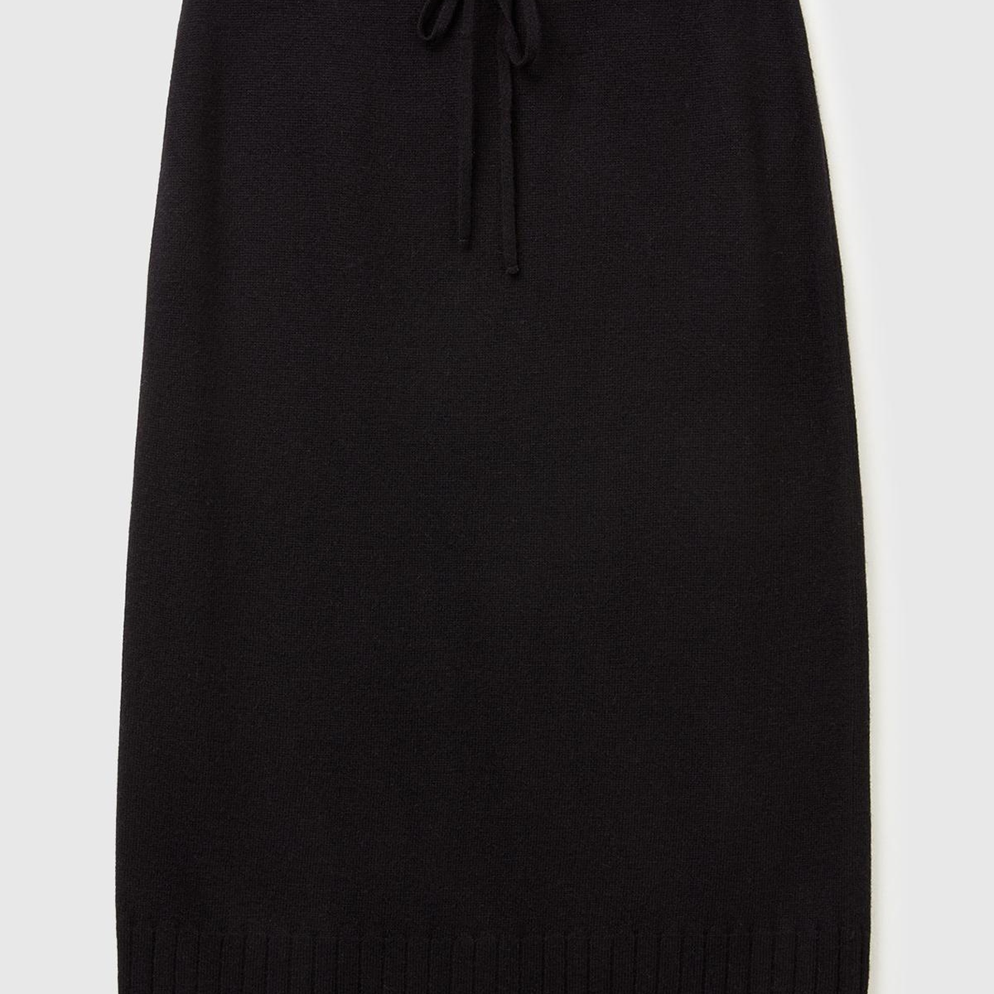 Kadın Sİyah Pamuk ve Yün Karışımlı Ribana Detaylı Bağcıklı Örme Etek