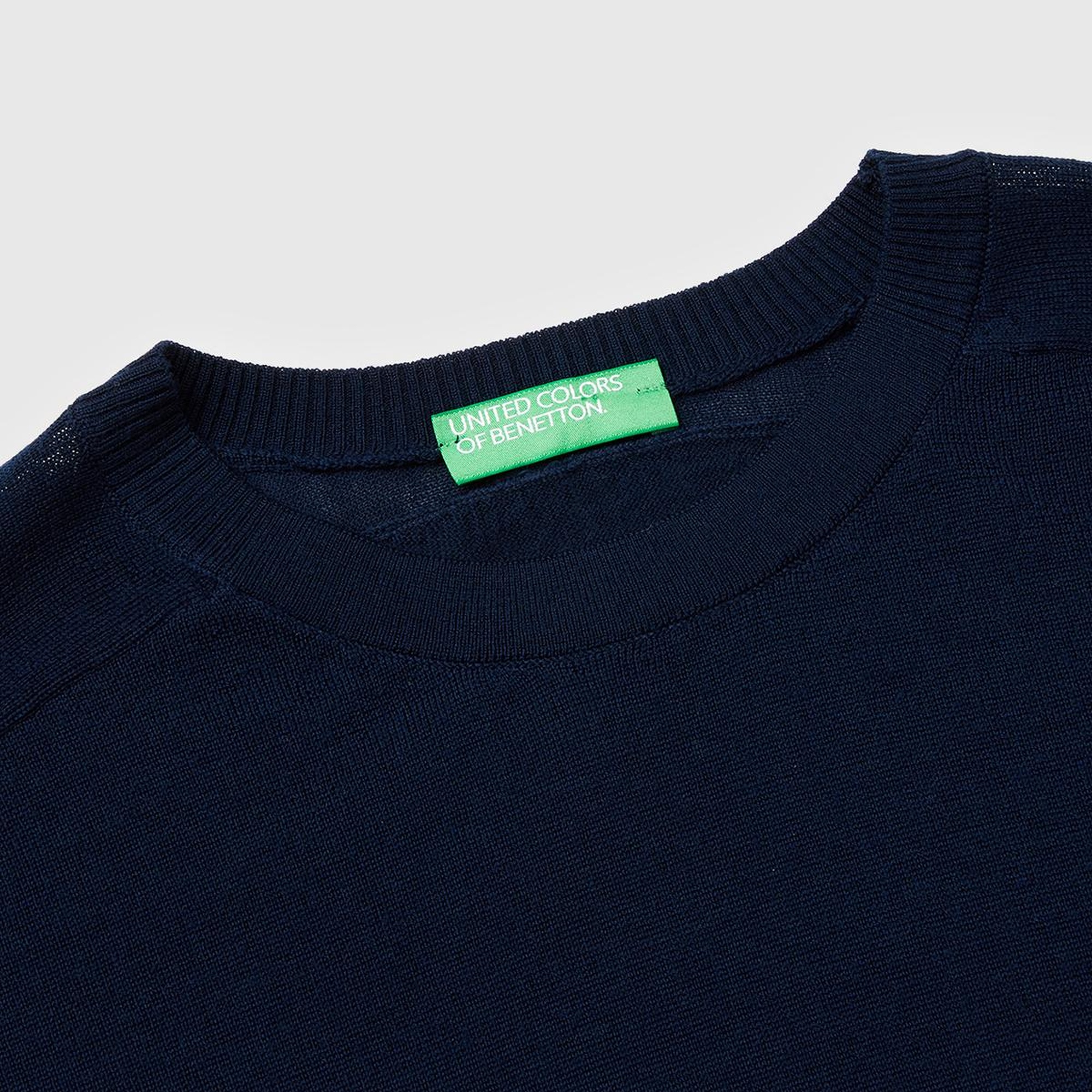 Kadın Lacivert %100 Yün Bisiklet Yaka Kısa Kollu Kazak