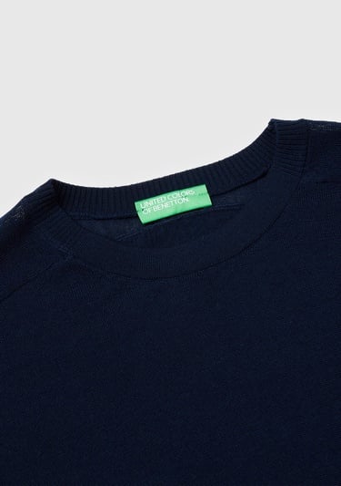  Kadın Lacivert %100 Yün Bisiklet Yaka Kısa Kollu Kazak