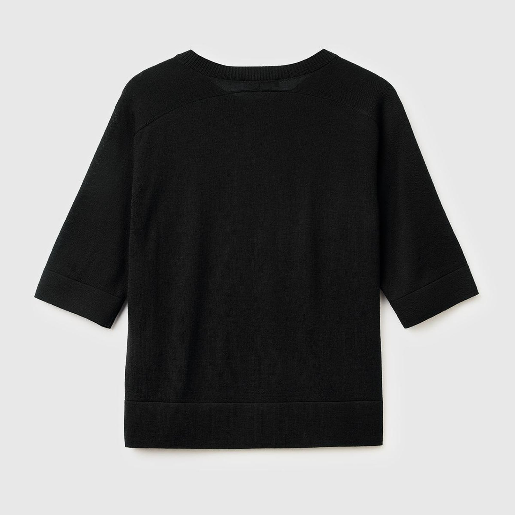 Kadın Sİyah %100 Yün Bisiklet Yaka Kısa Kollu Kazak