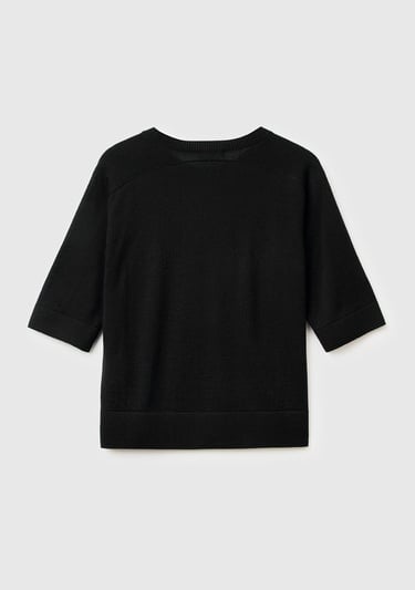  Kadın Sİyah %100 Yün Bisiklet Yaka Kısa Kollu Kazak