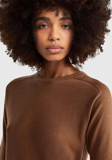  Kadın Taba  %100 Yün Bisiklet Yaka Kısa Kollu Kazak