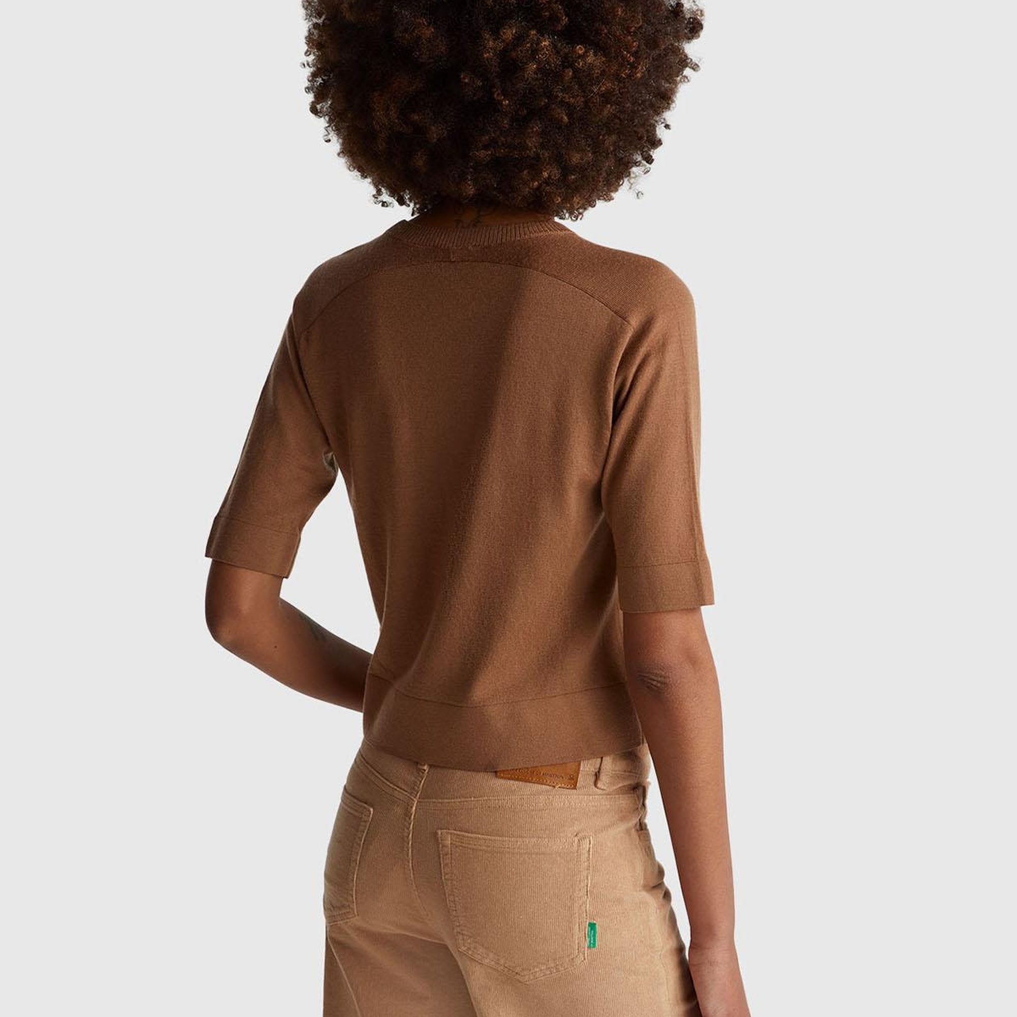 Kadın Taba  %100 Yün Bisiklet Yaka Kısa Kollu Kazak