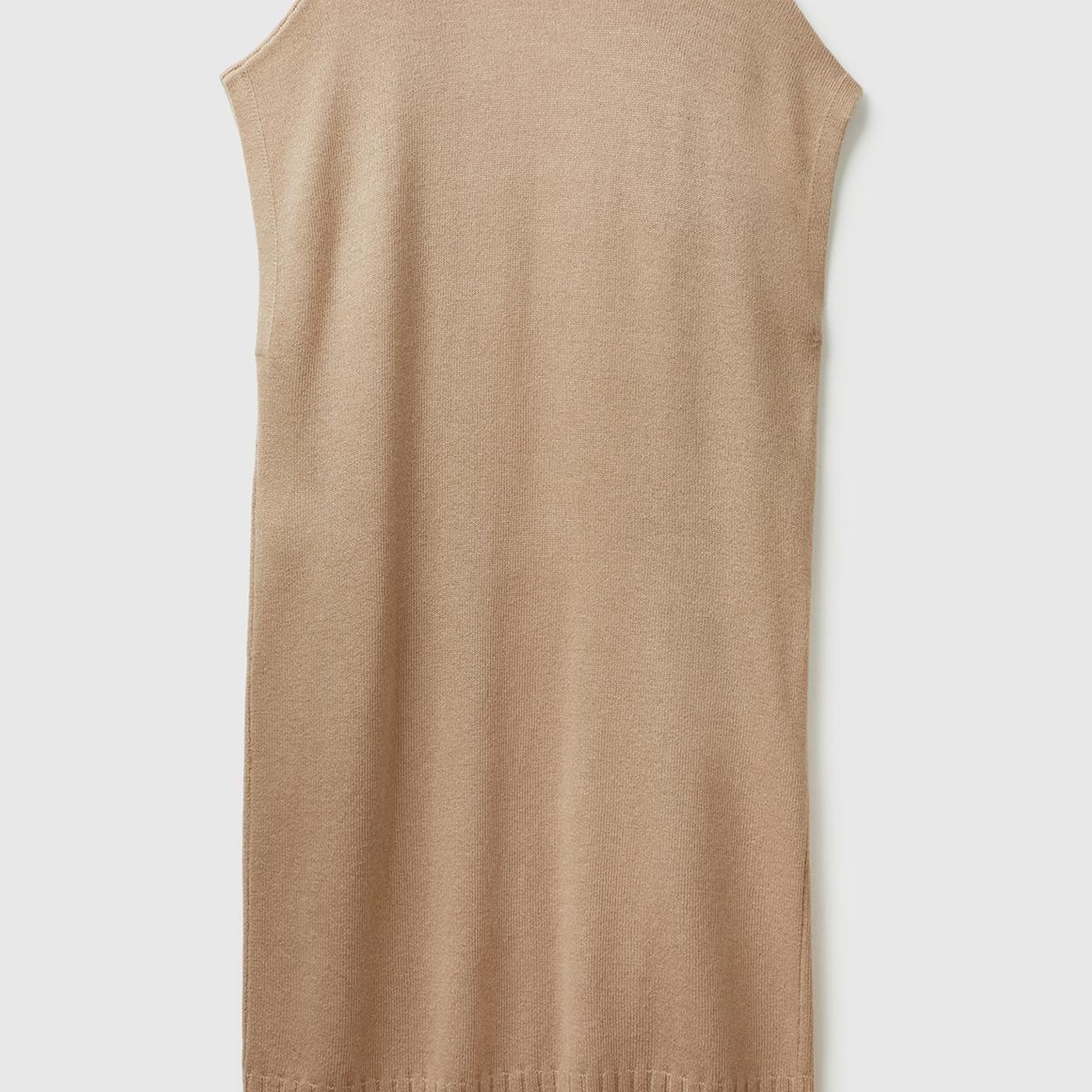 Kadın Bej Yün ve Kaşmir Karışımlı Ribana Detaylı Kısa Kollu Uzun Hırka