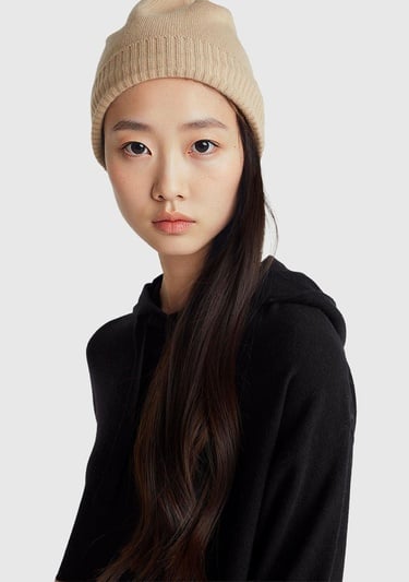  Kadın Sİyah Yün ve Kaşmir Karışımlı Kapüşonlu Kazak