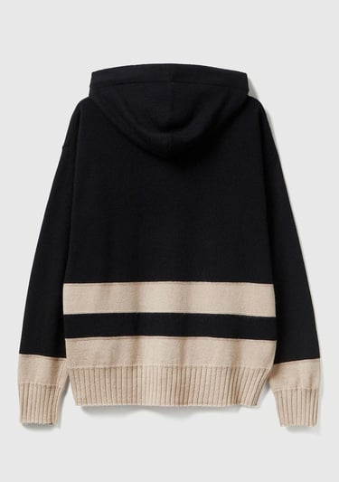  Kadın Sİyah Yün ve Kaşmir Karışımlı Kapüşonlu Kazak