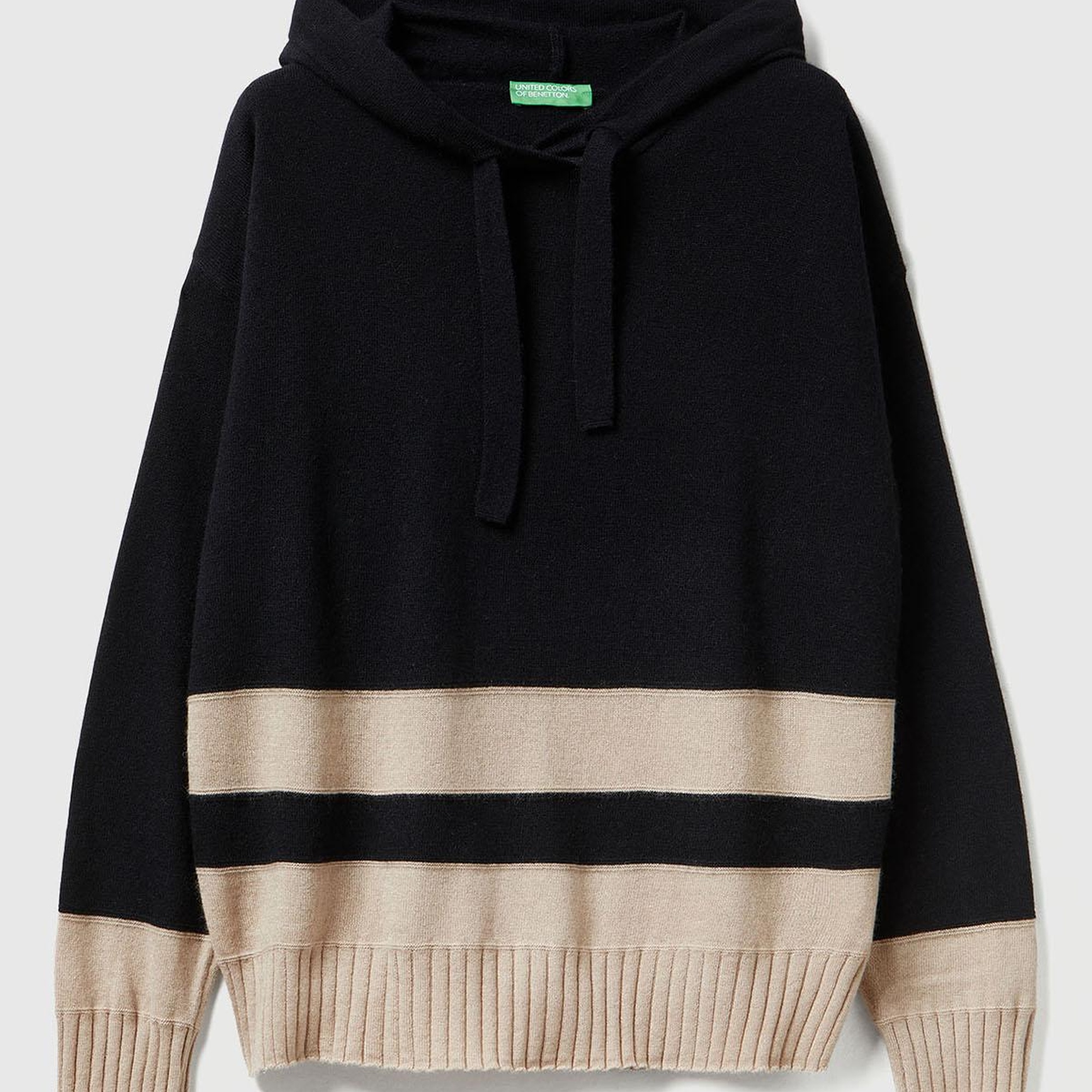 Kadın Sİyah Yün ve Kaşmir Karışımlı Kapüşonlu Kazak