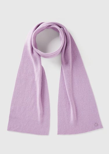  Erkek Çocuk Lila Yün ve Viskoz Karışımlı Logo Nakışlı Atkı