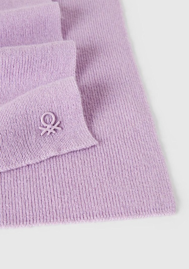  Erkek Çocuk Lila Yün ve Viskoz Karışımlı Logo Nakışlı Atkı
