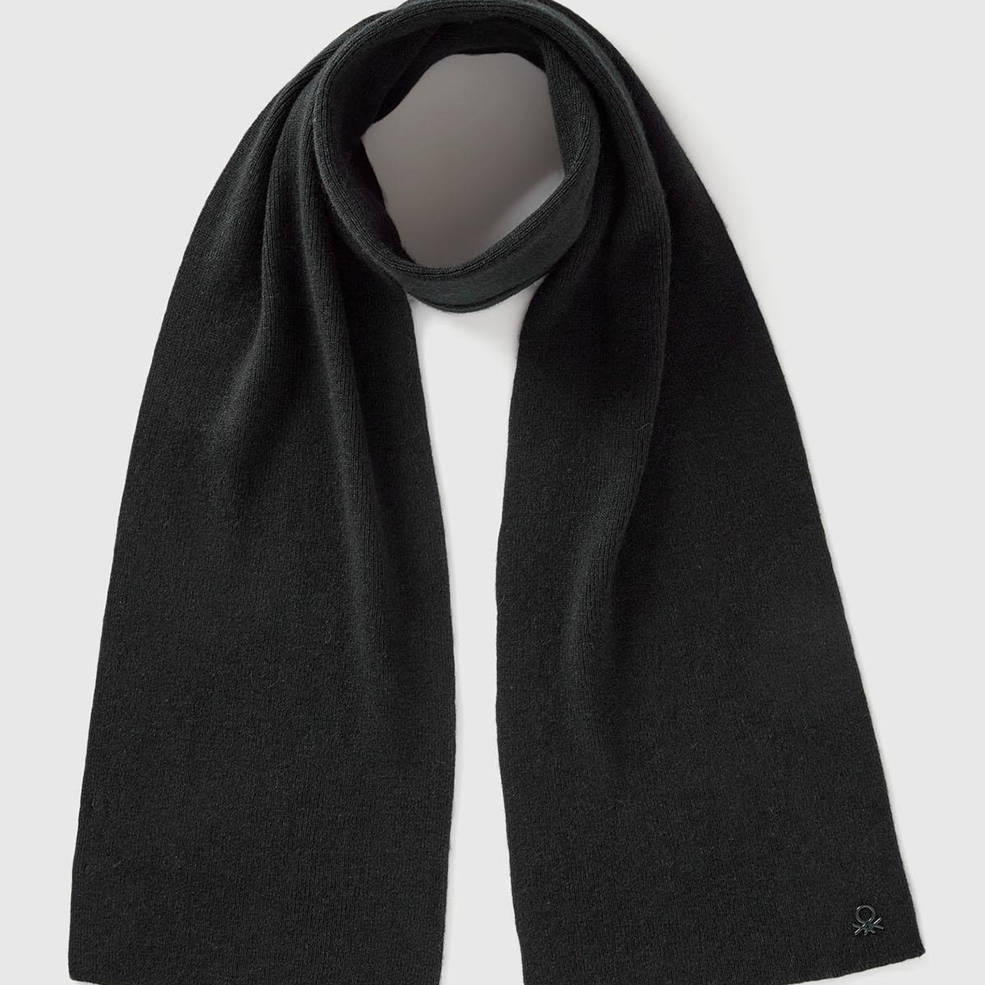 Erkek Çocuk Siyah Yün ve Viskoz Karışımlı Logo Nakışlı Atkı