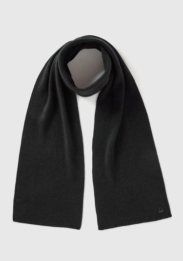  Erkek Çocuk Siyah Yün ve Viskoz Karışımlı Logo Nakışlı Atkı