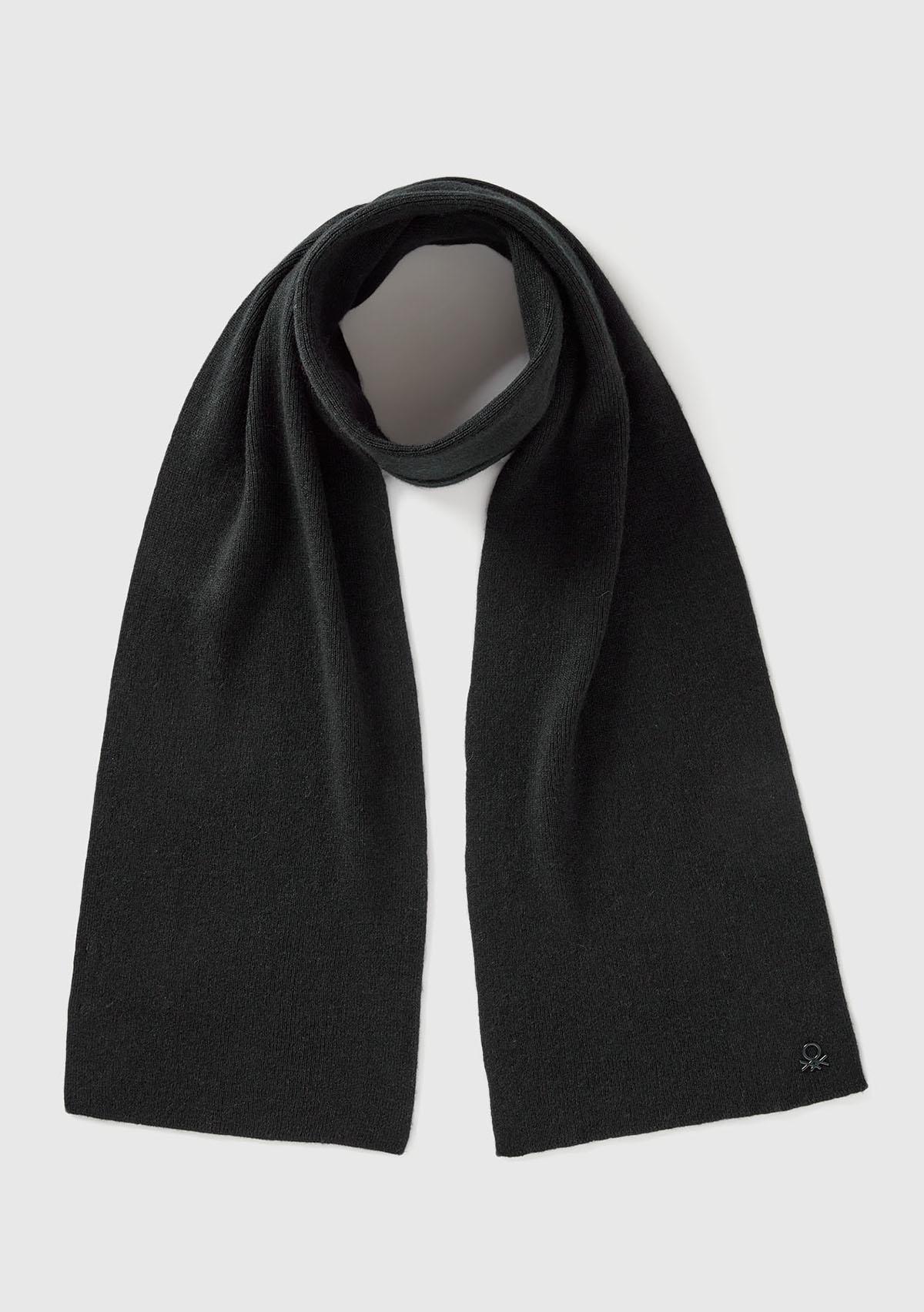  Erkek Çocuk Siyah Yün ve Viskoz Karışımlı Logo Nakışlı Atkı