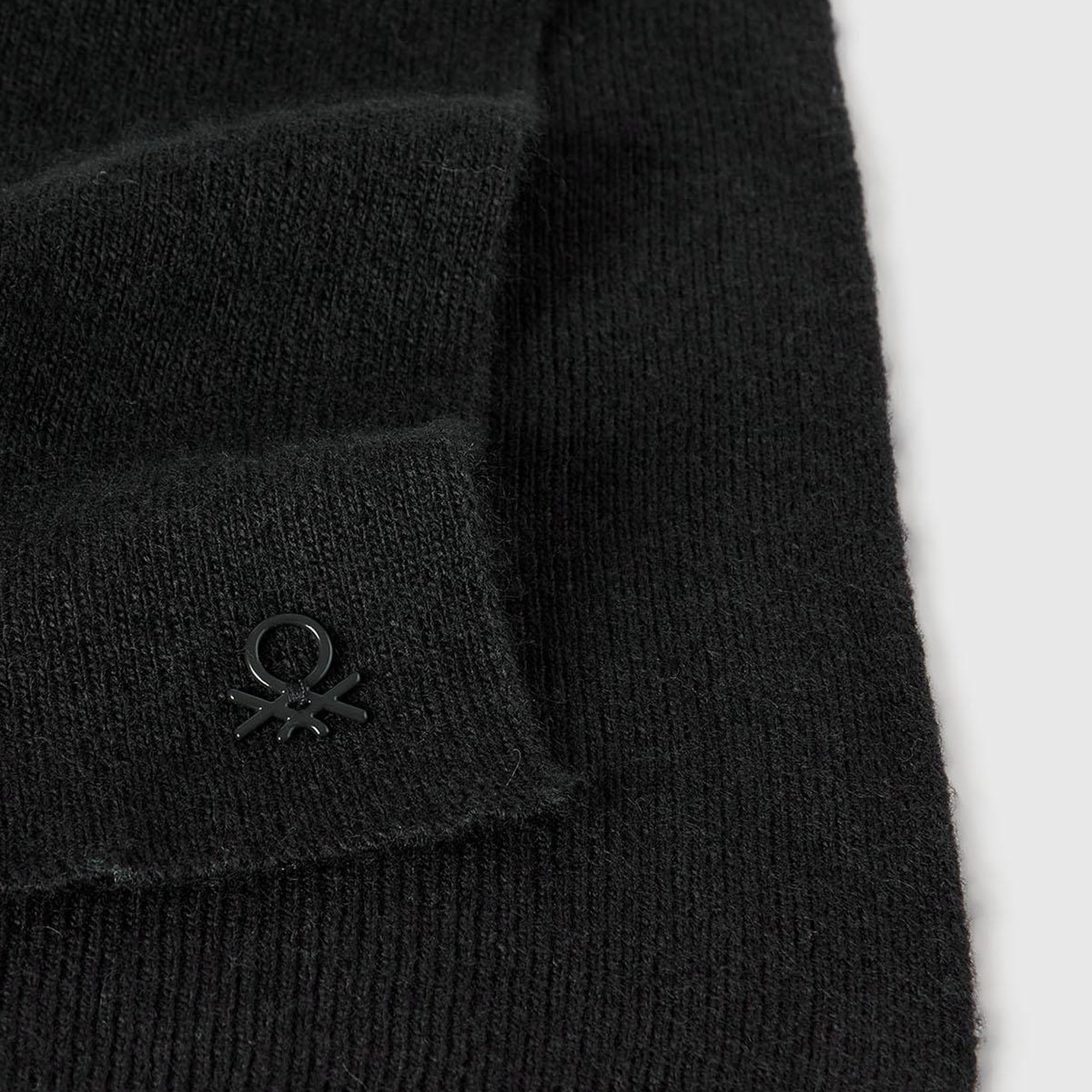 Erkek Çocuk Siyah Yün ve Viskoz Karışımlı Logo Nakışlı Atkı