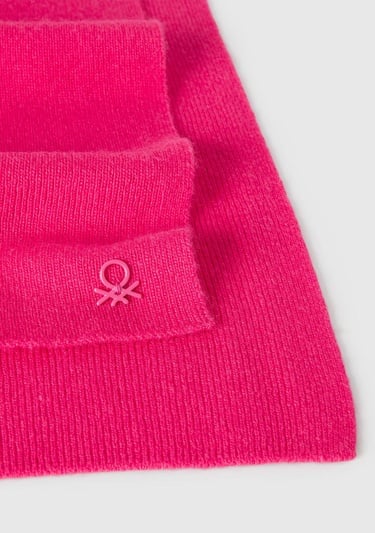  Erkek Çocuk Pembe Yün ve Viskoz Karışımlı Logo Nakışlı Atkı