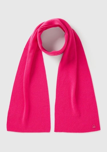  Erkek Çocuk Pembe Yün ve Viskoz Karışımlı Logo Nakışlı Atkı