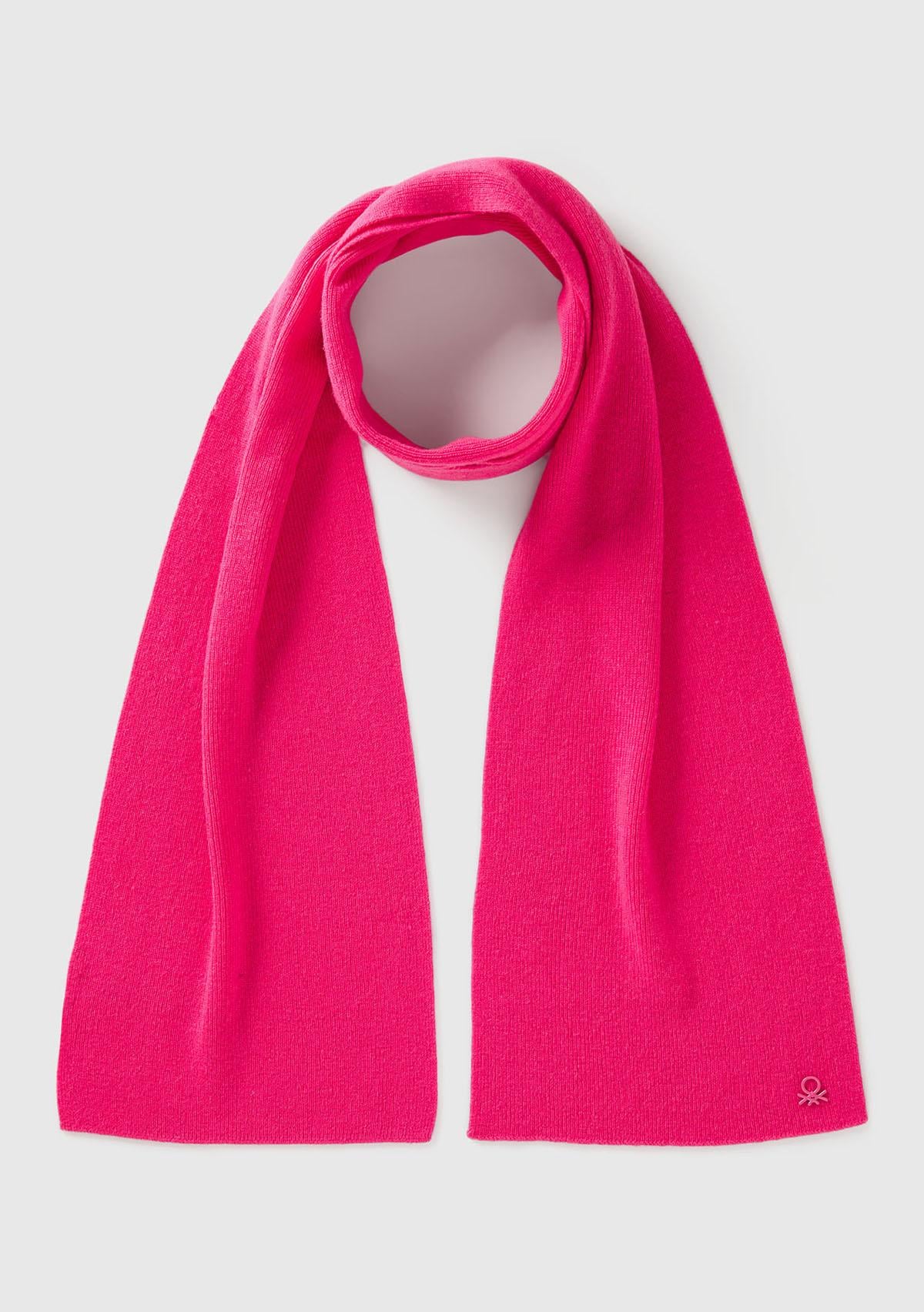  Erkek Çocuk Pembe Yün ve Viskoz Karışımlı Logo Nakışlı Atkı