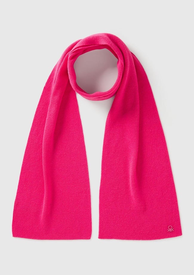  Erkek Çocuk Pembe Yün ve Viskoz Karışımlı Logo Nakışlı Atkı