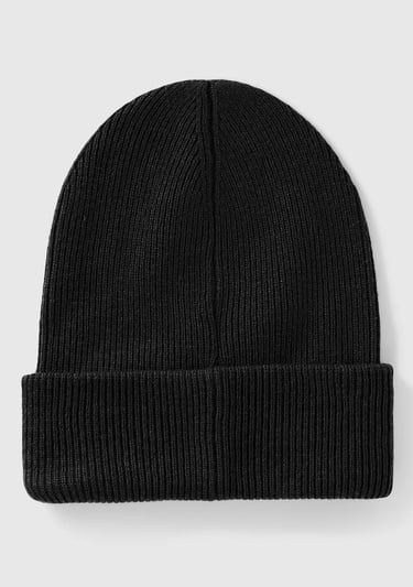  Erkek Çocuk Siyah Yün ve Viskoz Karışımlı Logo Nakışlı Bere