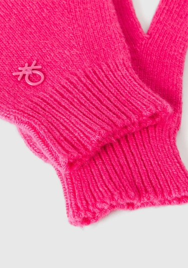  Erkek Çocuk Pembe Yün ve Viskoz Karışımlı Logo Nakışlı Eldiven