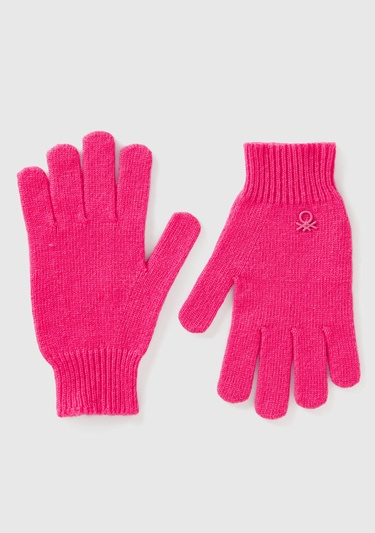  Erkek Çocuk Pembe Yün ve Viskoz Karışımlı Logo Nakışlı Eldiven