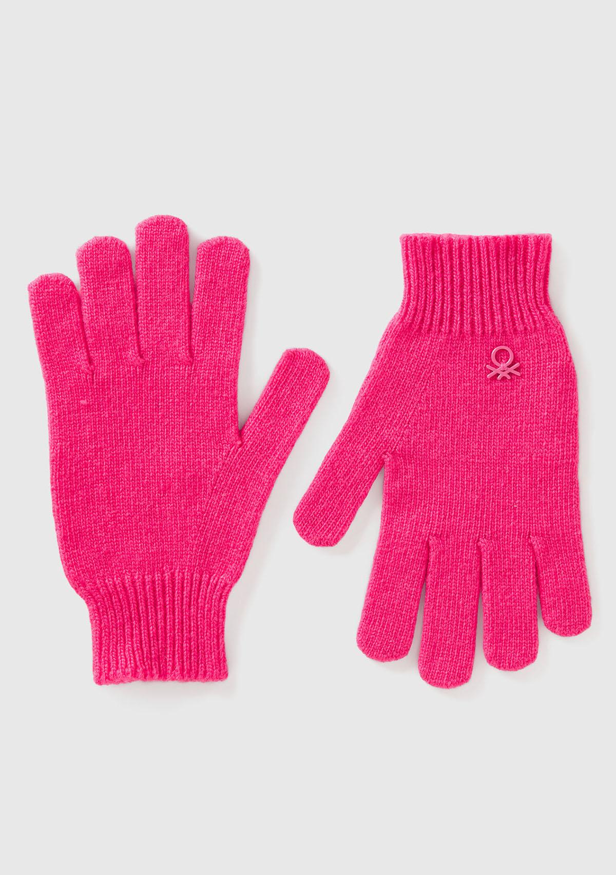  Erkek Çocuk Pembe Yün ve Viskoz Karışımlı Logo Nakışlı Eldiven