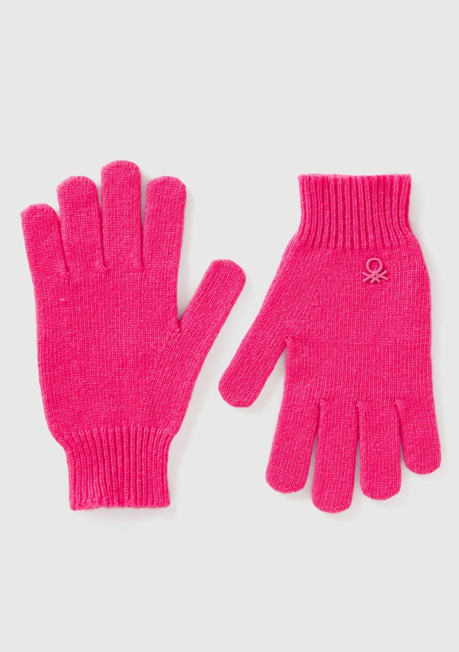  Erkek Çocuk Pembe Yün ve Viskoz Karışımlı Logo Nakışlı Eldiven
