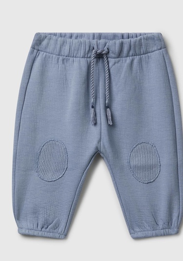  Bebek Mavi Logo Etiketli Yama Motifli Beli Lastikli İpli Eşofman Altı