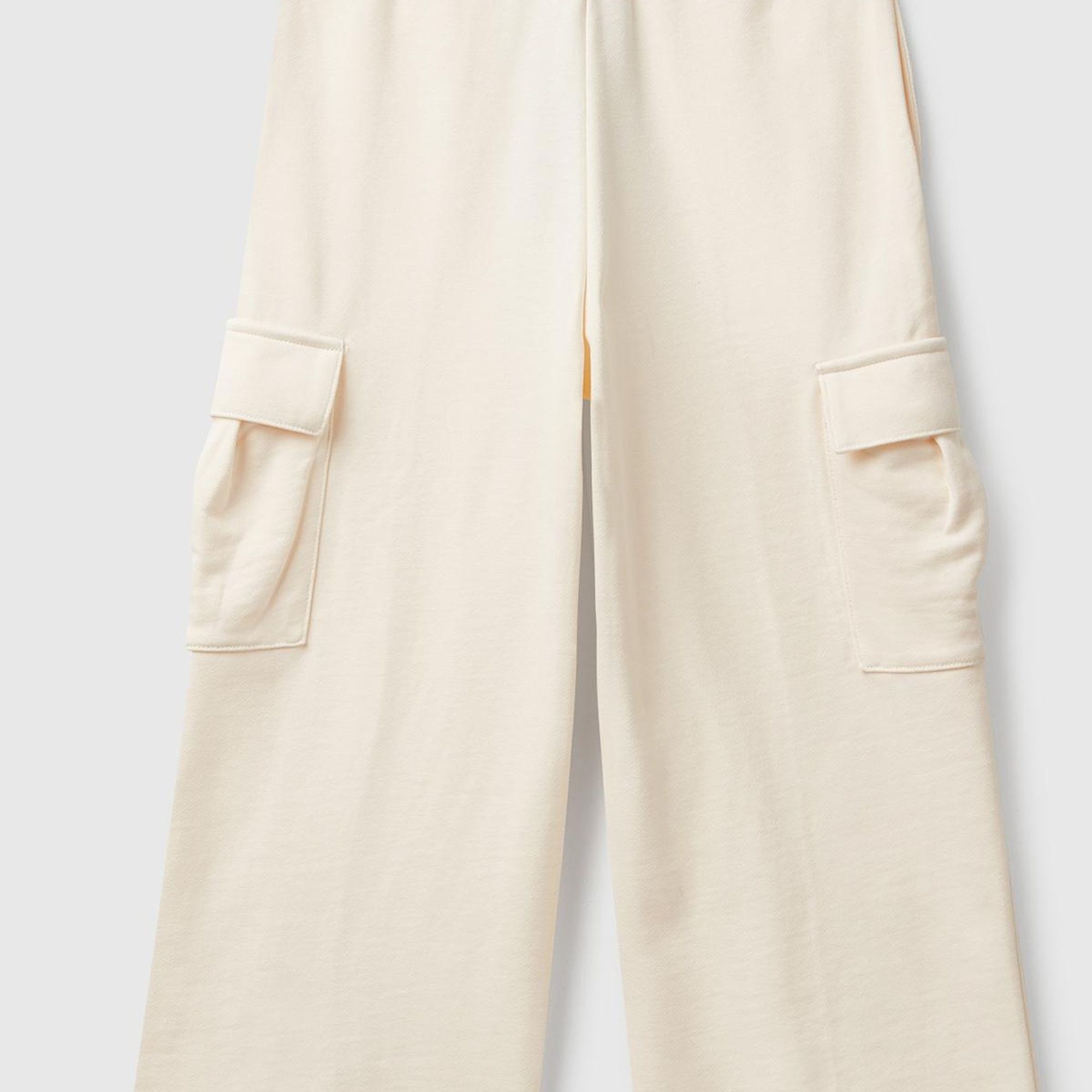 Kız Çocuk Ekru Yanları Cep Detaylı Beli Lastikli Bol Paça Eşofman Altı